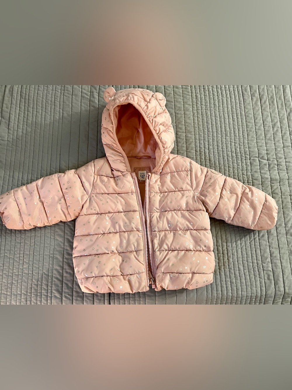 GAP Pink Star-Print Puffer Jacket with Hood 12-18m